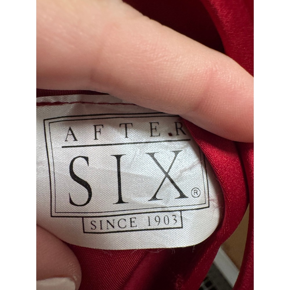 After Six Gown 6 Red Satin High Neck Tie Back Formal Maxi Prom Dress 90s NEW - Picture 12 of 12